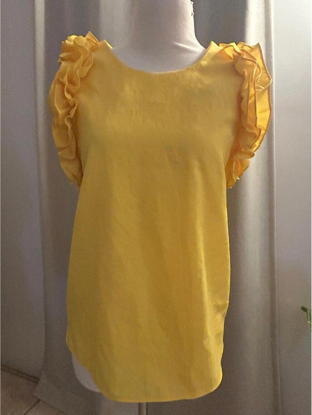 Circle Korean Chiffon Ruffle Petal Sleeve Blouse - Mustard Yellow
